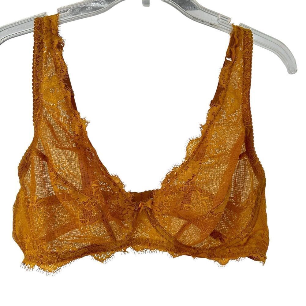 Gilligan O'Malley High Apex Bralette Lace Size L Marigold Yellow Wireless Sexy